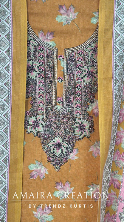 Pashmina Mustard floral unstitched suit