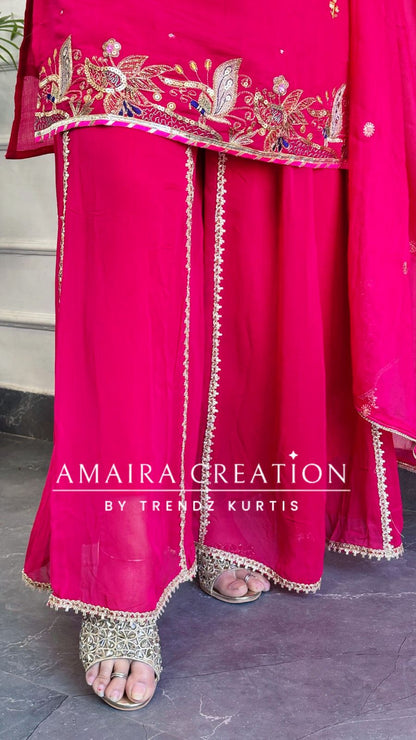 Premium Mulchanderi Magenta pink Divider Set With Georgette Fabric Divider Set