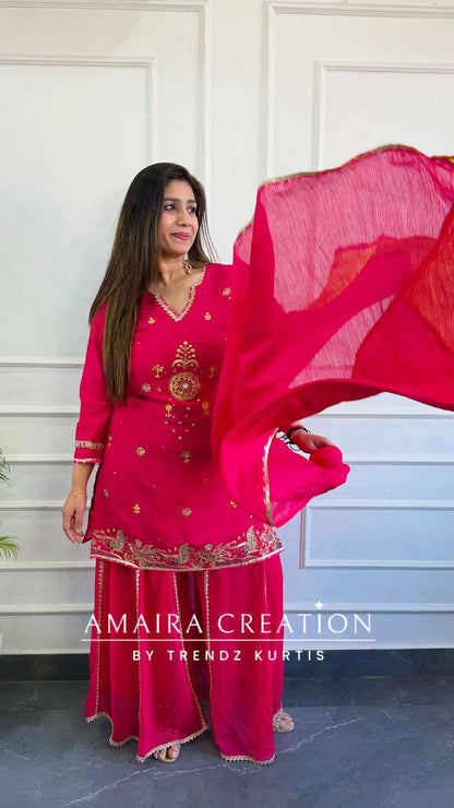 Premium Mulchanderi Magenta pink Divider Set With Georgette Fabric Divider Set