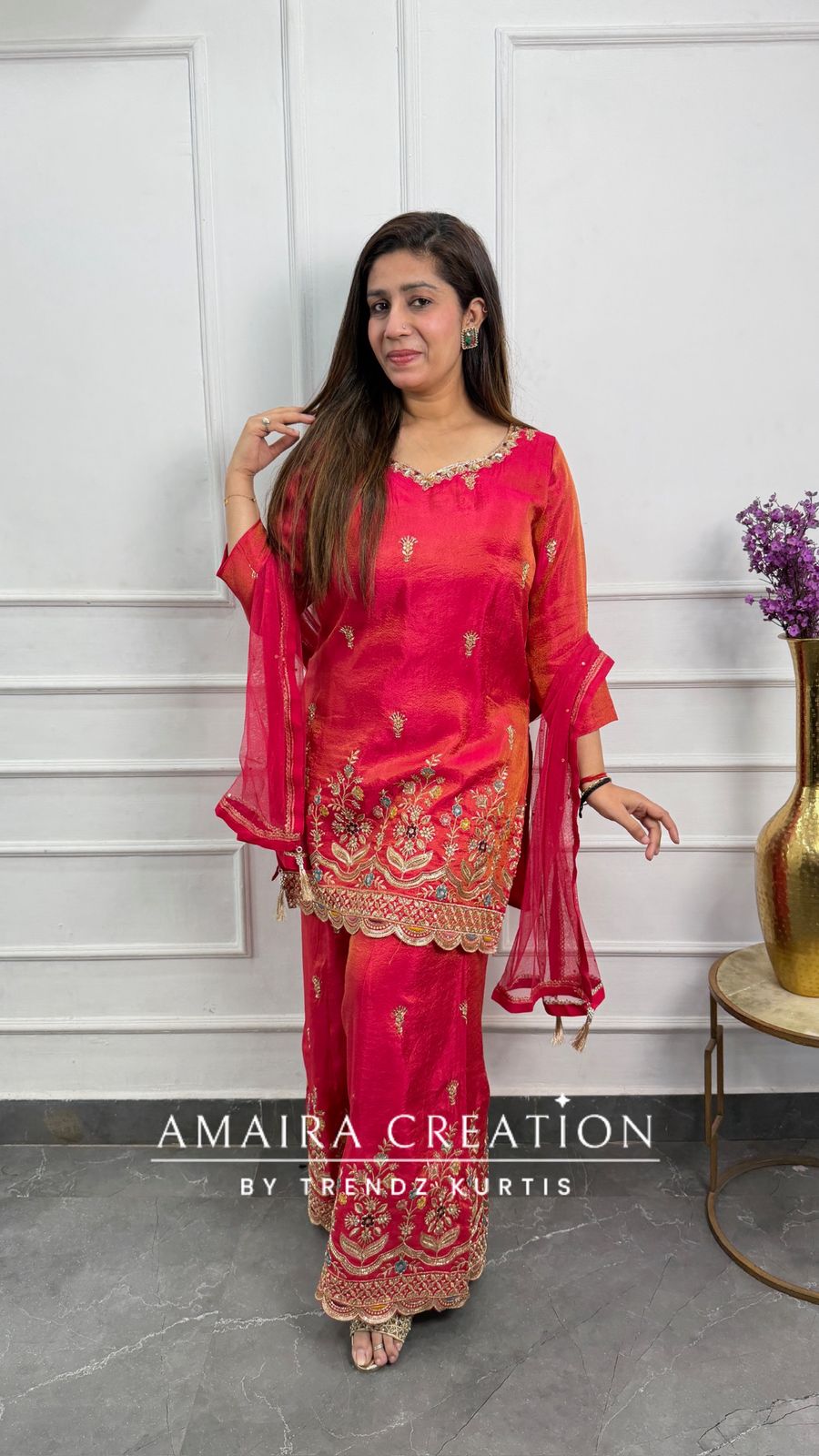 Fuschia Fulkari Plazo Set