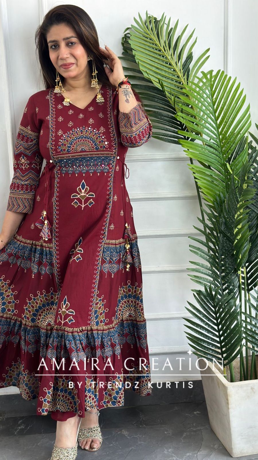 Premium Cotton Maroon Color Anarkali Set