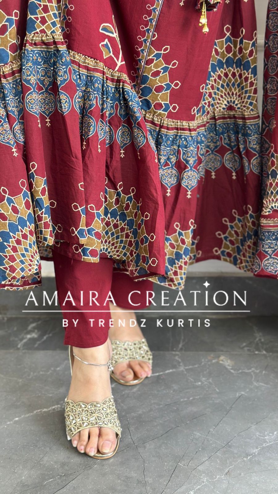 Premium Cotton Maroon Color Anarkali Set