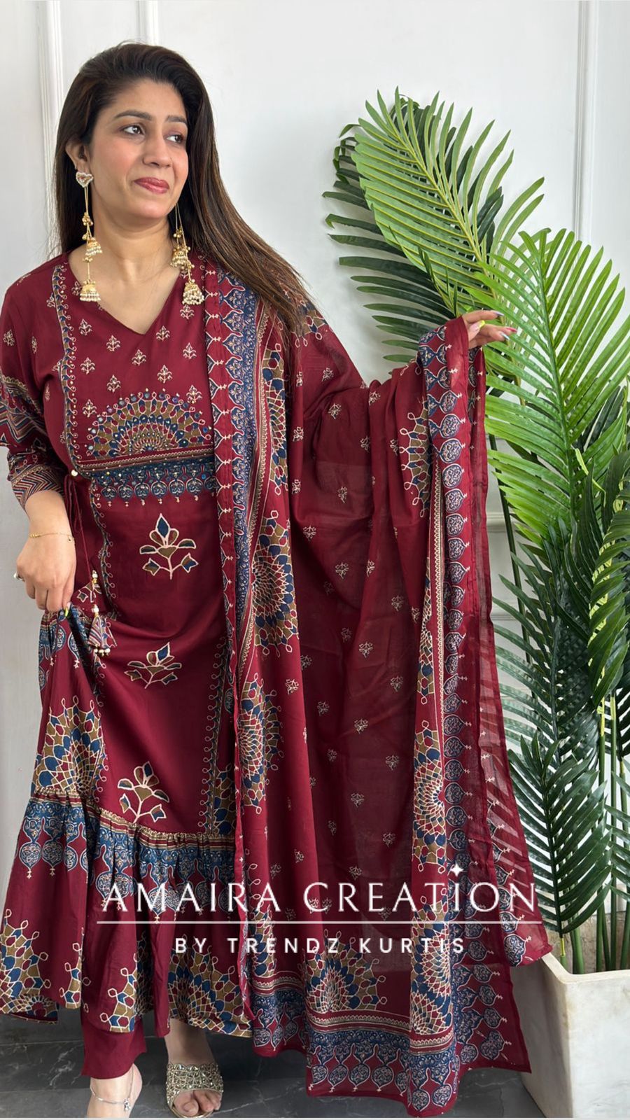 Premium Cotton Maroon Color Anarkali Set