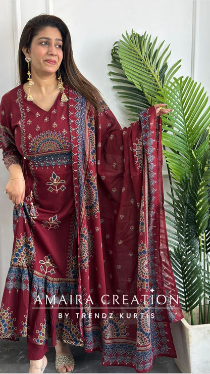 Premium Cotton Maroon Color Anarkali Set