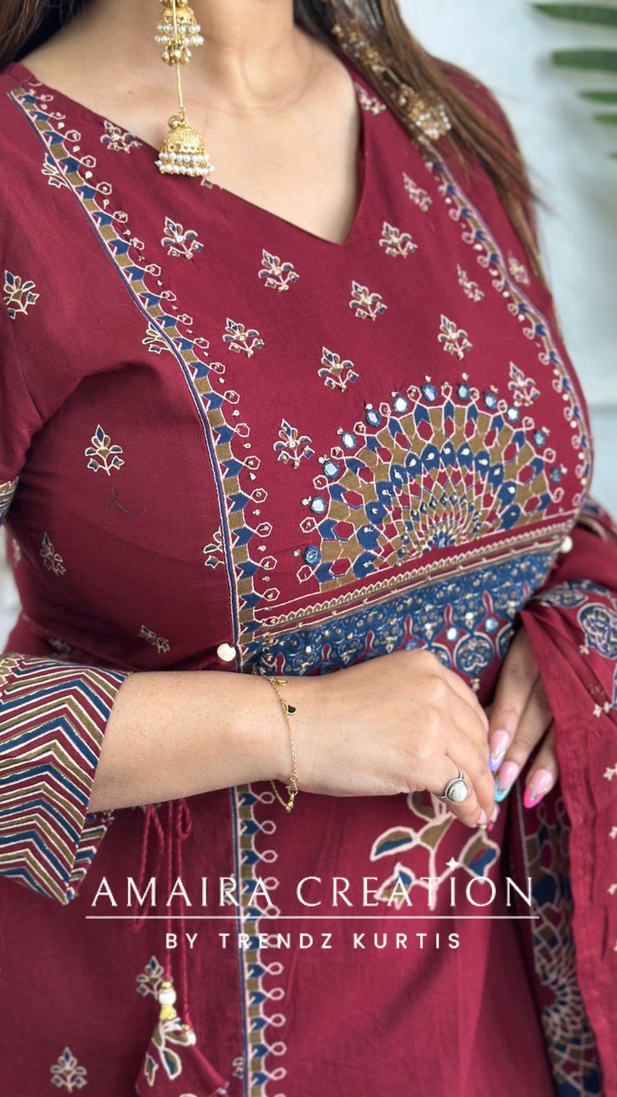 Premium Cotton Maroon Color Anarkali Set