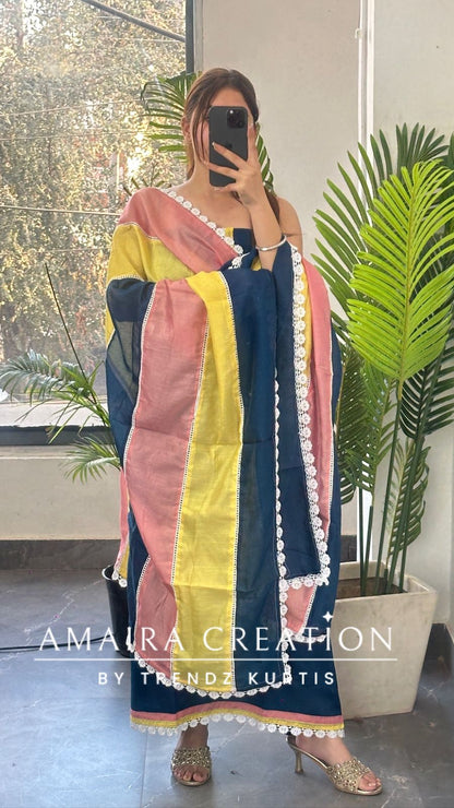 Premium Cotton Reyon Navy Blue Colour Beautiful Thread Embroiderey Unstitch Suit