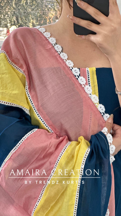 Premium Cotton Reyon Navy Blue Colour Beautiful Thread Embroiderey Unstitch Suit