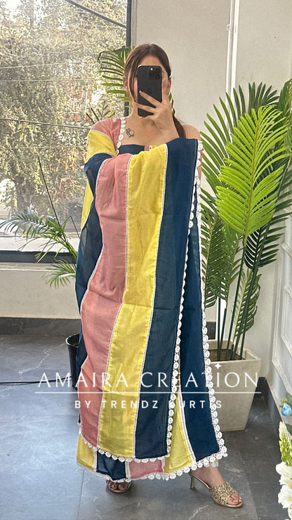 Premium Cotton Reyon Navy Blue Colour Beautiful Thread Embroiderey Unstitch Suit