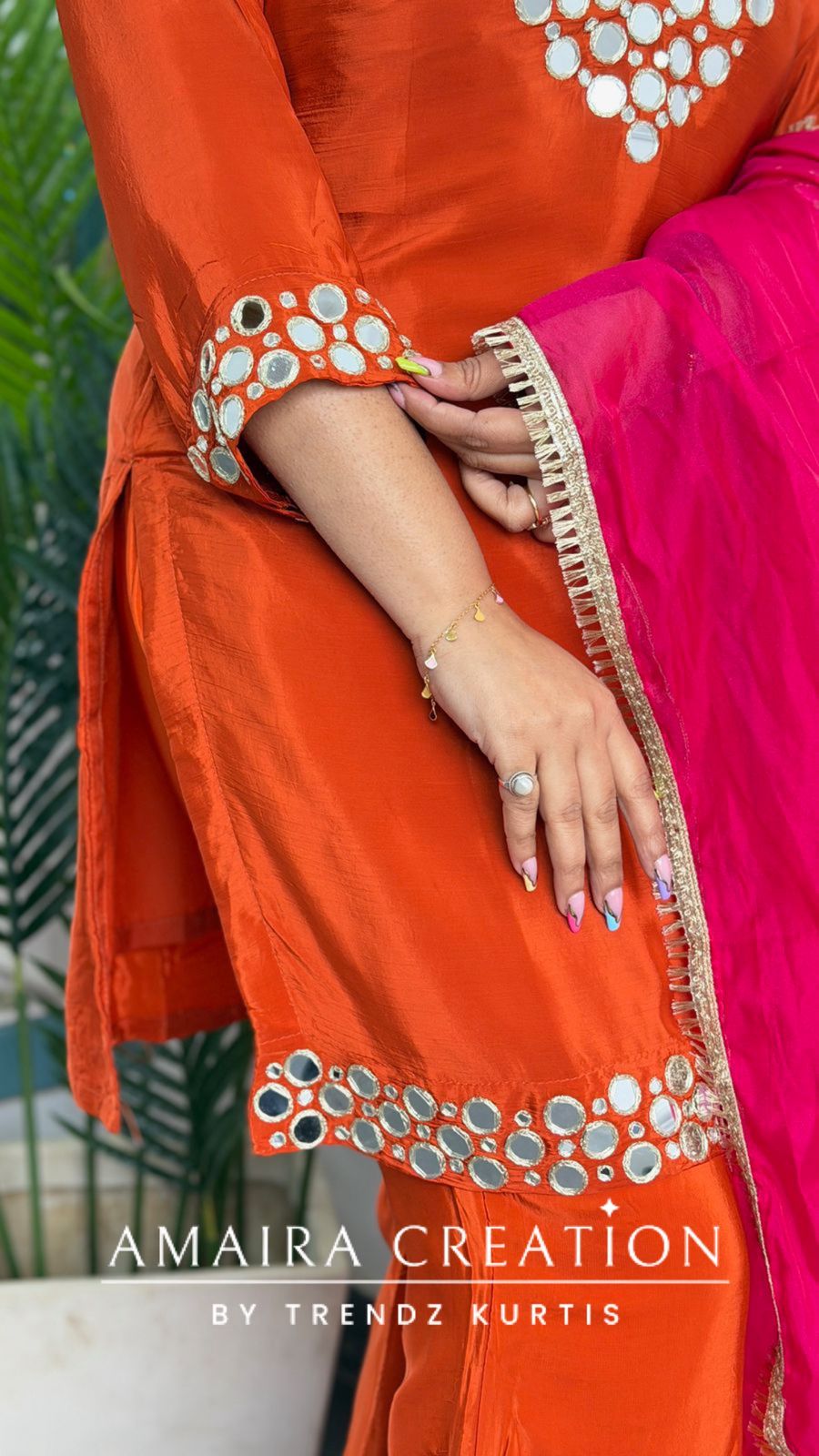 Premium Crepe Color Burster Pattern Bell Bootom Set