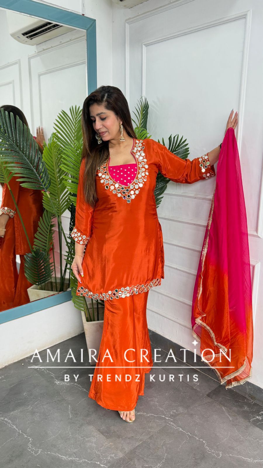 Premium Crepe Color Burster Pattern Bell Bootom Set