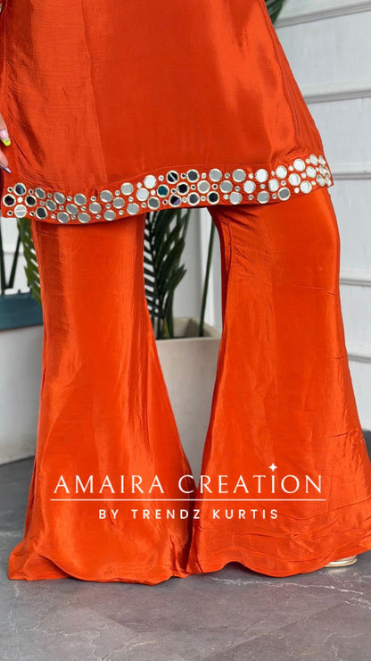 Premium Crepe Color Burster Pattern Bell Bootom Set