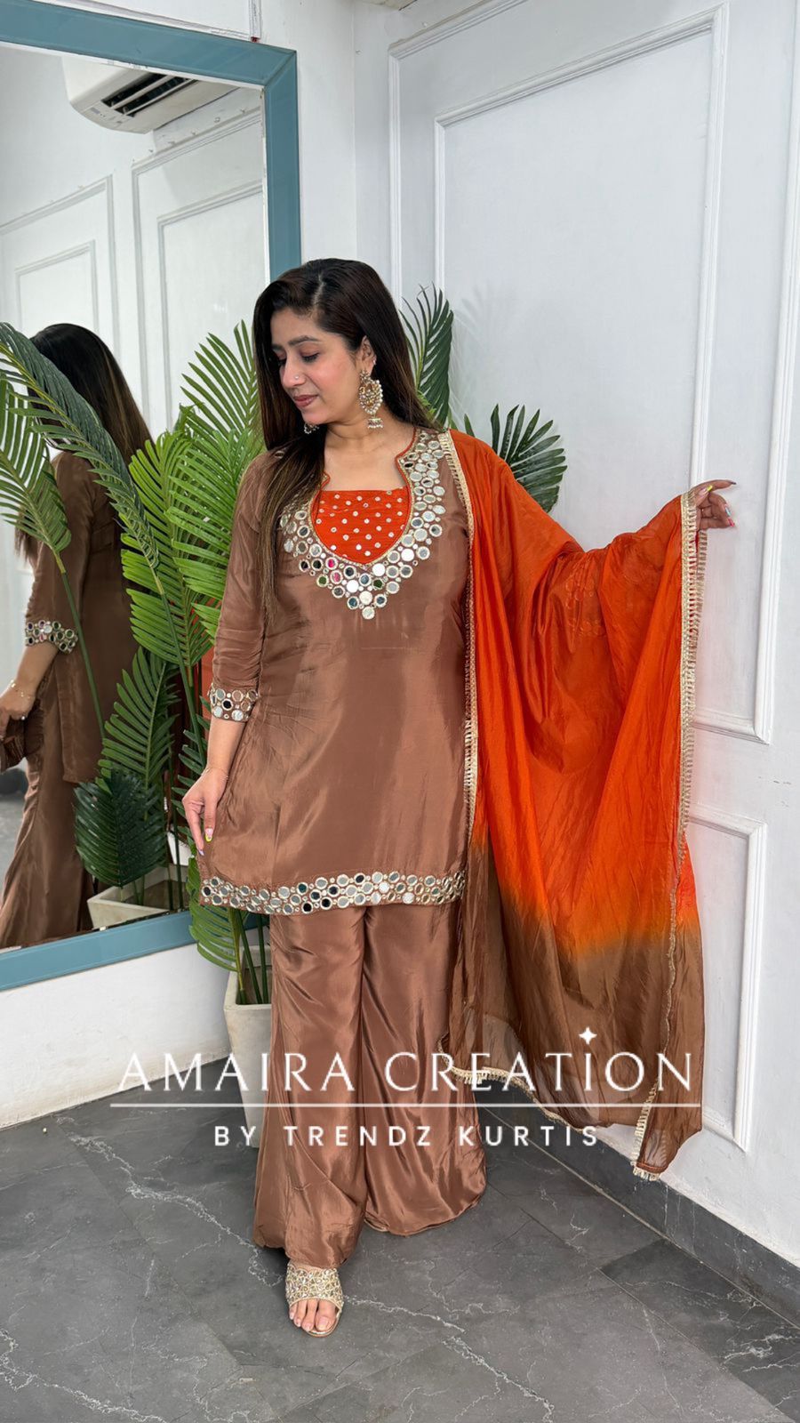 Premium Crepe Color Burster Pattern Bell Bootom Set