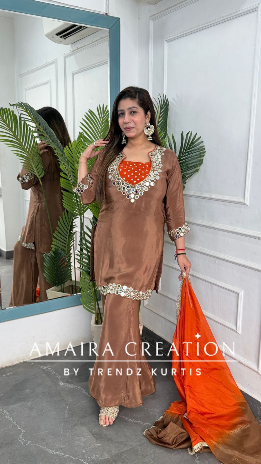 Premium Crepe Color Burster Pattern Bell Bootom Set