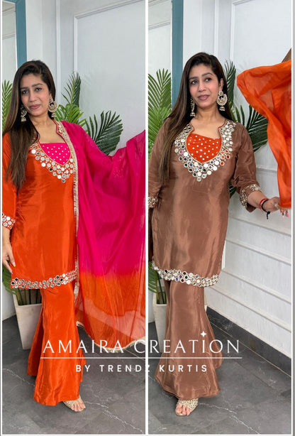 Premium Crepe Color Burster Pattern Bell Bootom Set