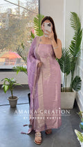 Premium Banarasi Fabric Lavender Color Unstitched Suit With Banarasi Dupatta