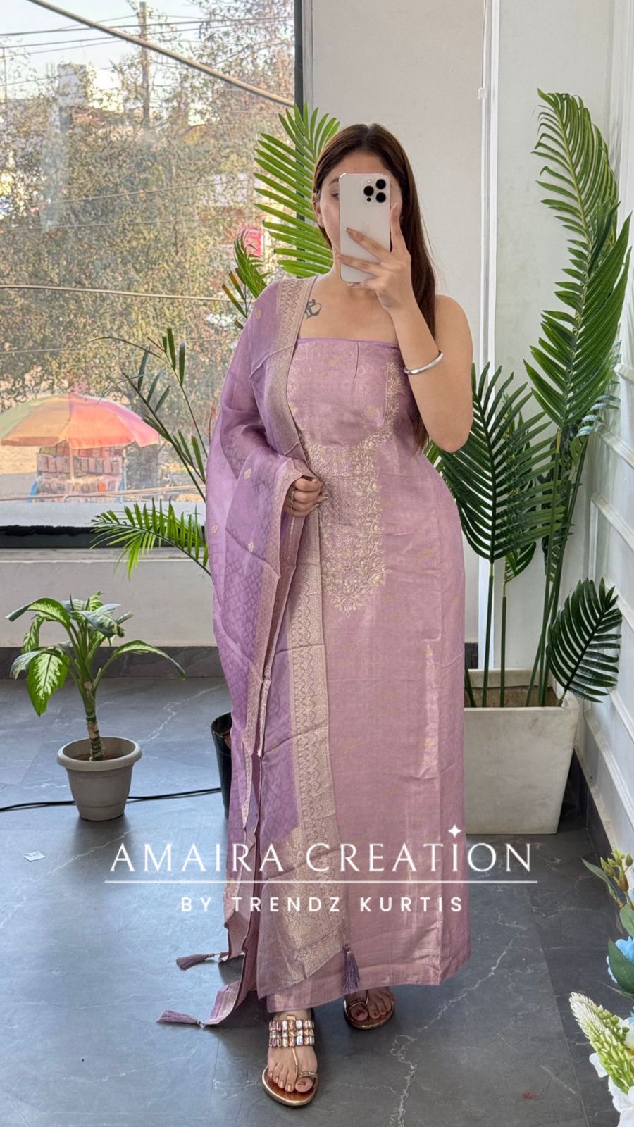 Premium Banarasi Fabric Lavender Color Unstitched Suit With Banarasi Dupatta