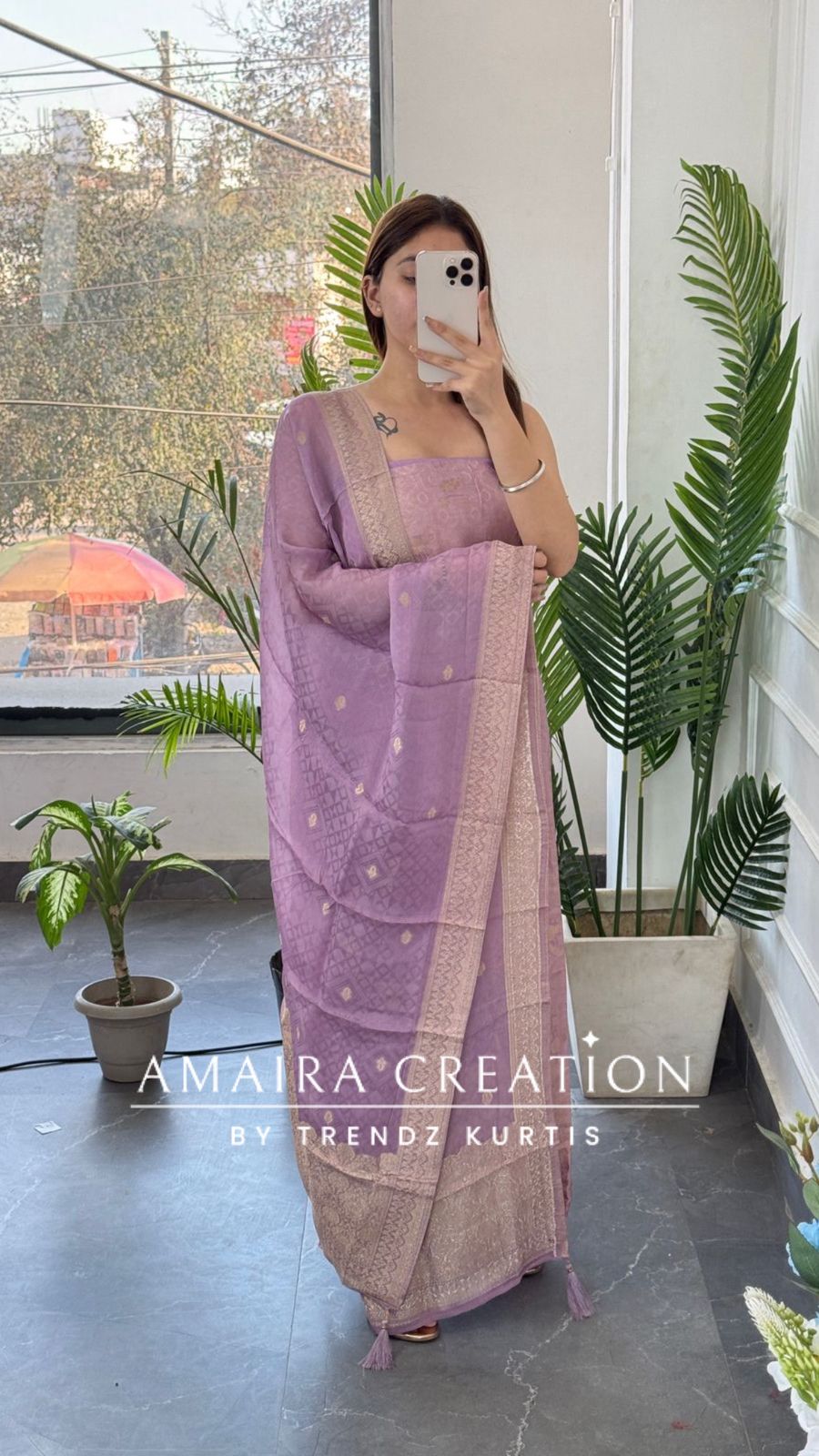 Premium Banarasi Fabric Lavender Color Unstitched Suit With Banarasi Dupatta
