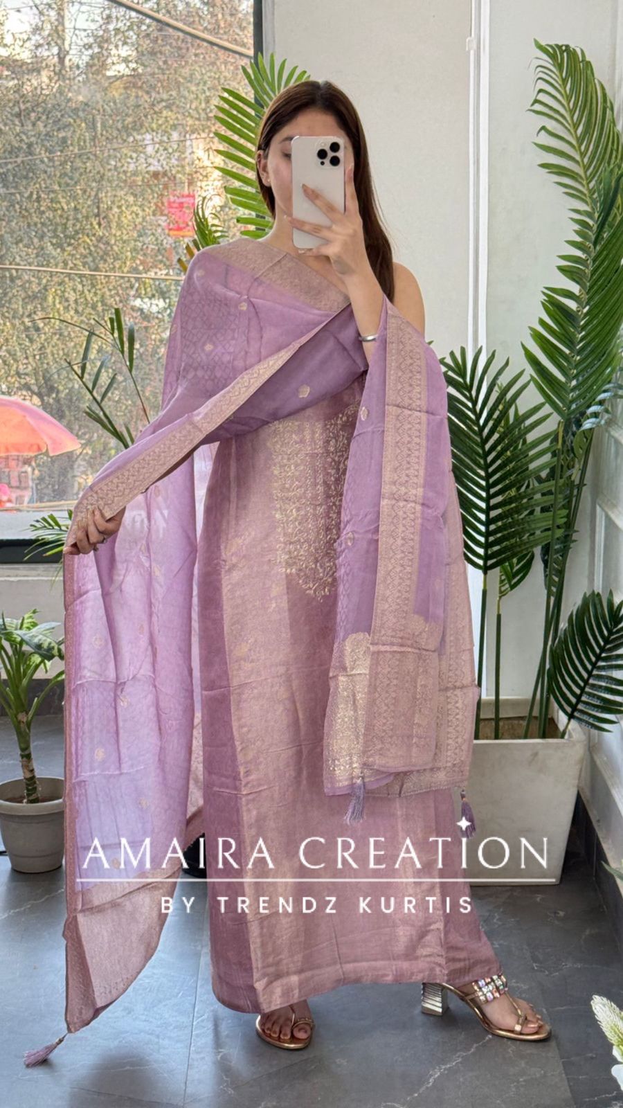 Premium Banarasi Fabric Lavender Color Unstitched Suit With Banarasi Dupatta