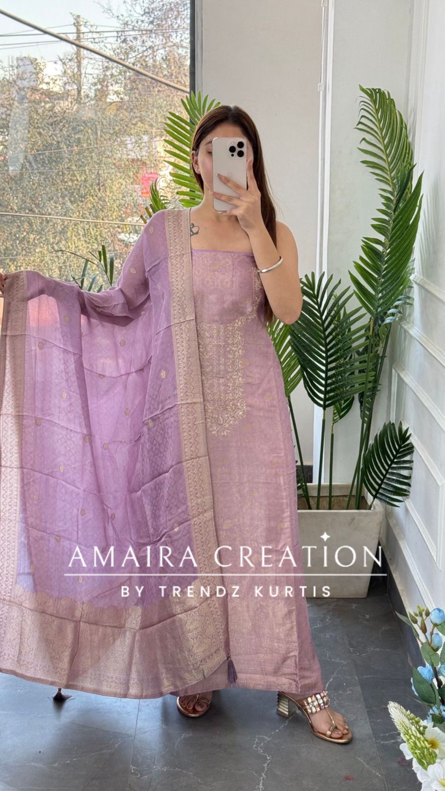 Premium Banarasi Fabric Lavender Color Unstitched Suit With Banarasi Dupatta