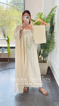 Premium Georgette Chikankari Beige Light Green Unstitched Suit With Georgette Chikankari Dupatta