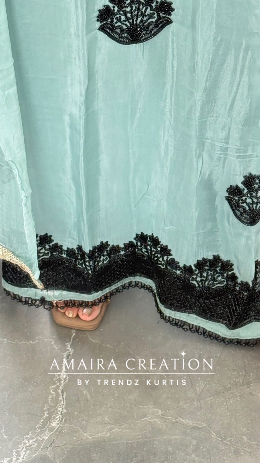 Organza Black Handwork Unstitch Suit