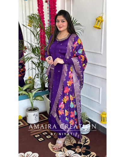 Purple Chinnon Anarkali Set