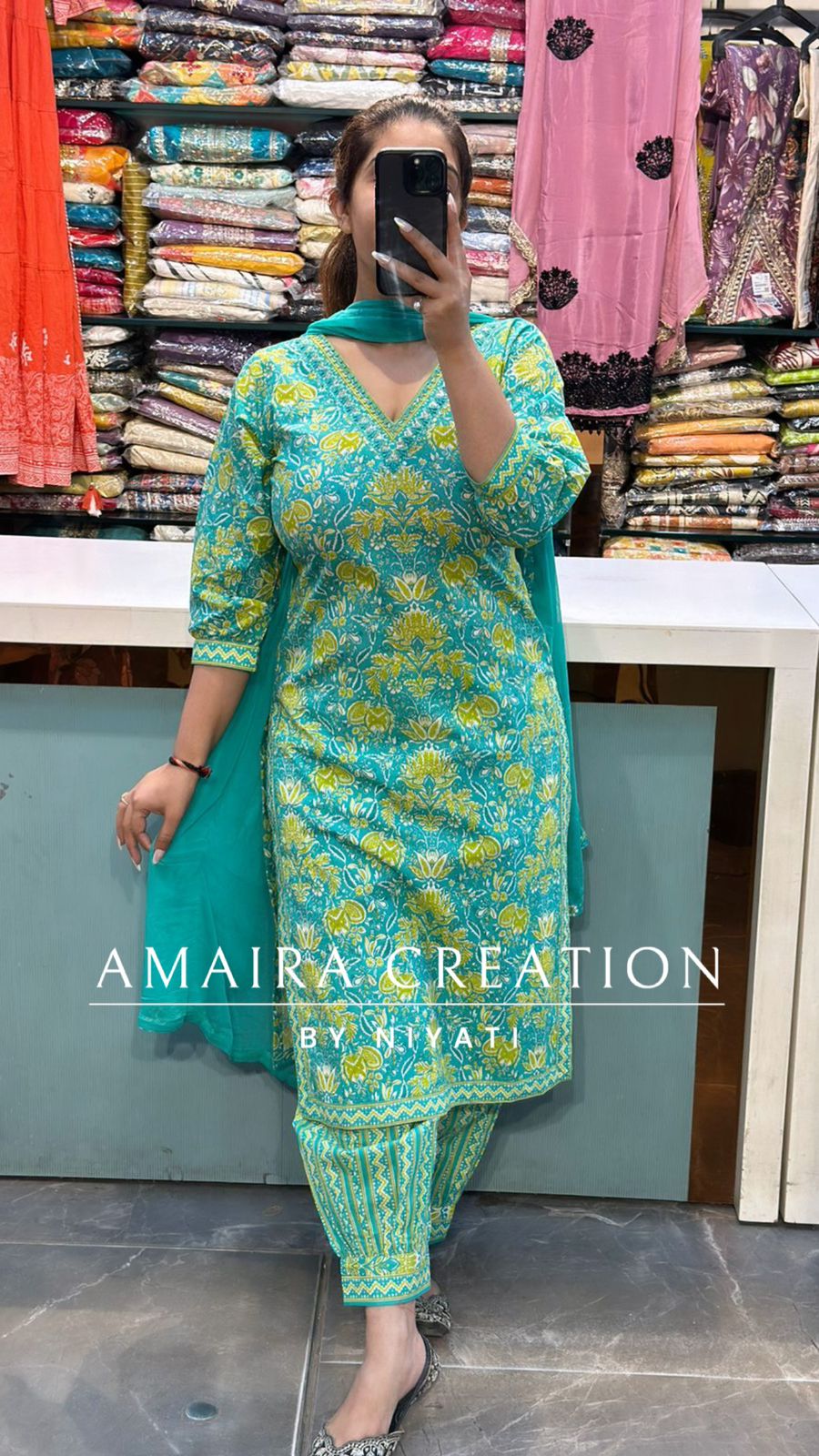 Sea Green,Neon Cotton Afghani Set