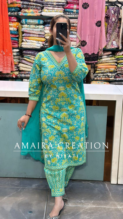 Sea Green,Neon Cotton Afghani Set