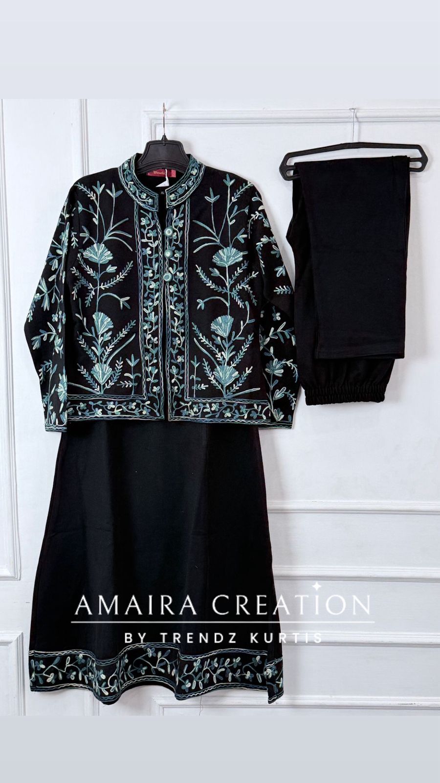 Premium Woolen Kashmiri Embroidered Three Pc Jacket Set