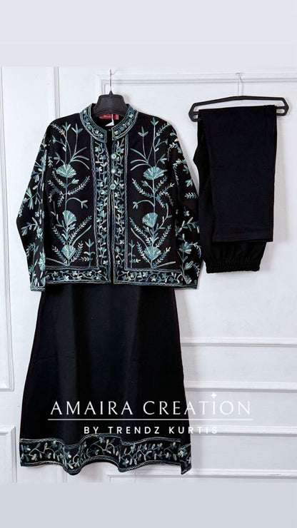 Premium Woolen Kashmiri Embroidered Three Pc Jacket Set