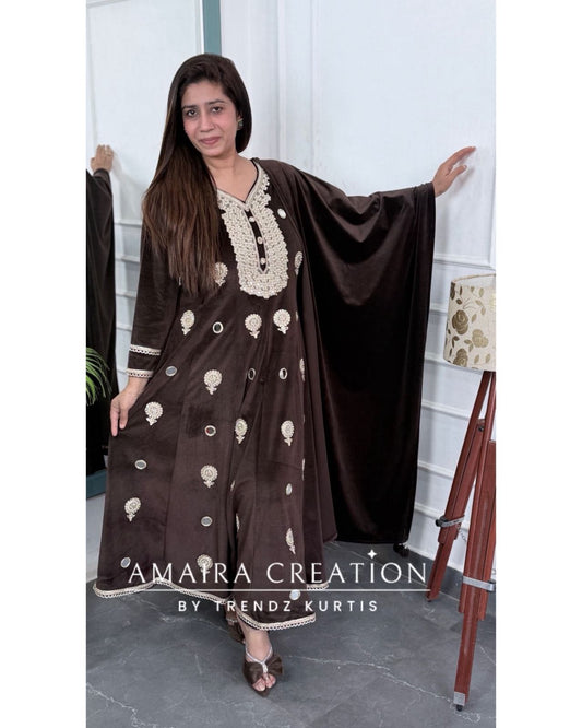 Premium Velvet Chocolate Brown Colour Anarkali