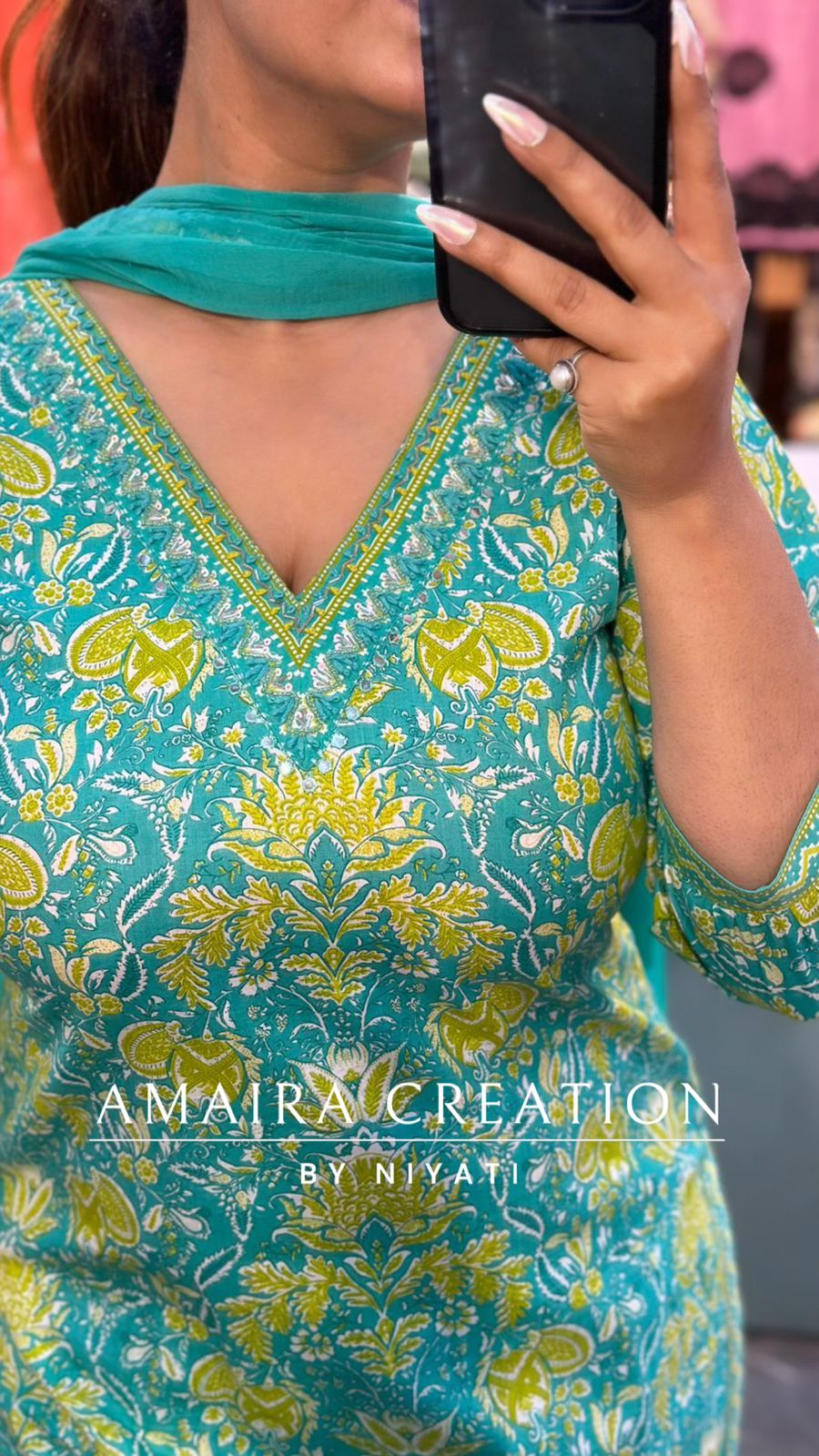 Sea Green,Neon Cotton Afghani Set