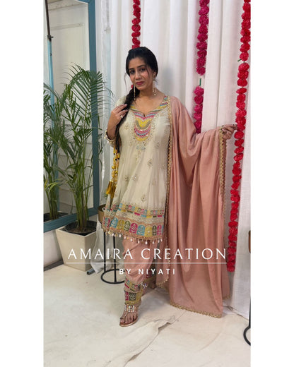 Cream Indo Western Salwar Suit