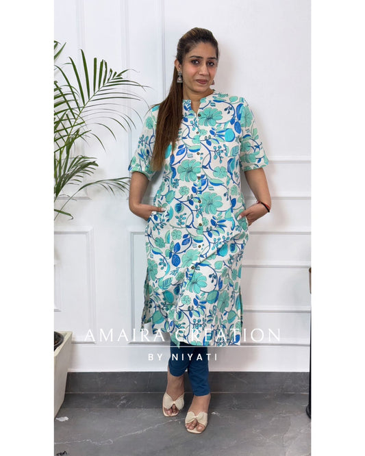 Floral Print Cotton A Line Kurti