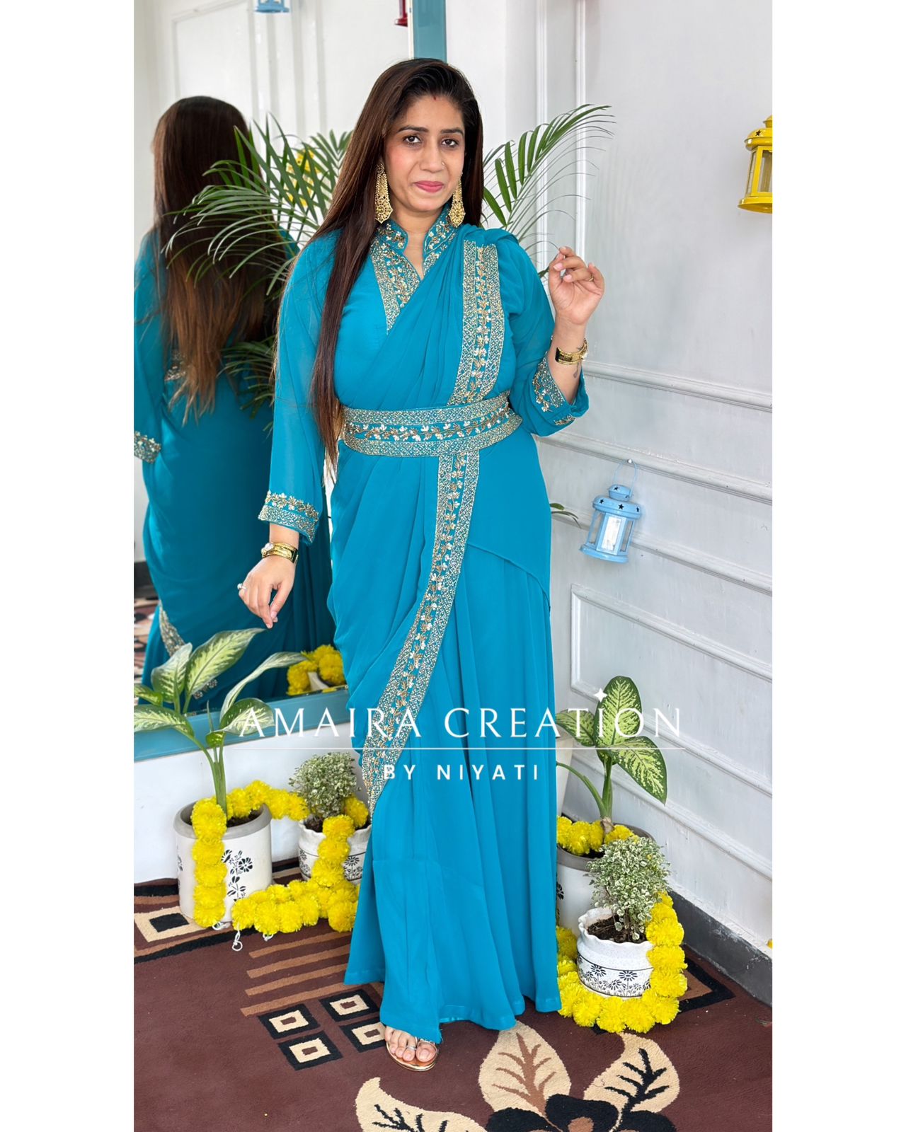 Trendy Drape Dress With (Beautiful Handwork Belt)