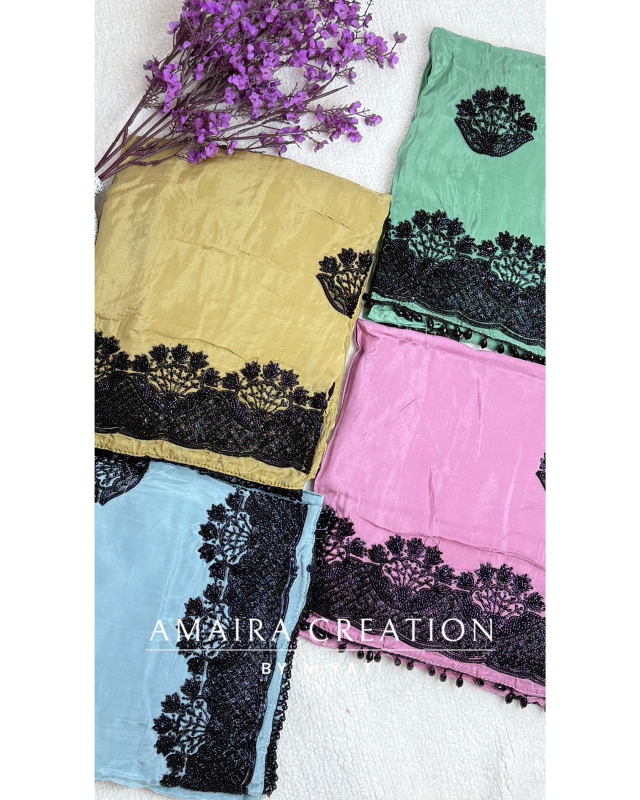 Organza Black Handwork Unstitch Suit