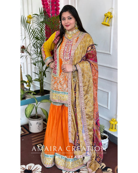 Orange Garara Set with Rajasthani Dupatta