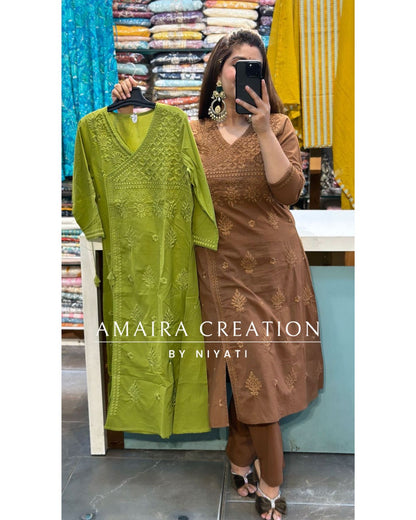 Lakhnavi Chikankari Angrakha Kurta Pant Set(A-Line)