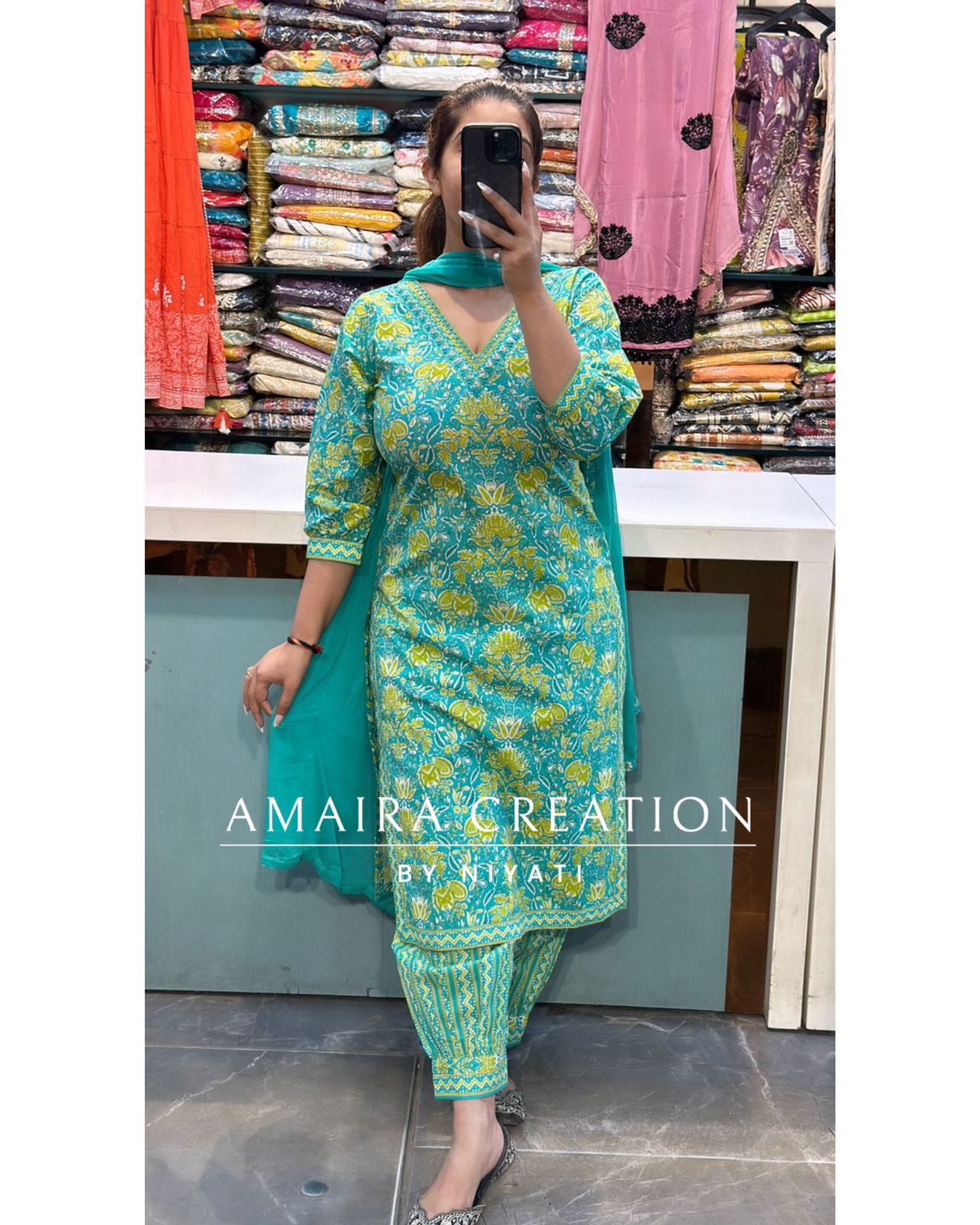Sea Green,Neon Cotton Afghani Set