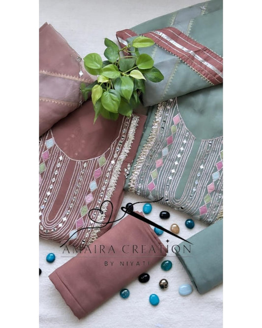 Organza Fabric Unstitched Suit with Organza Dupatta