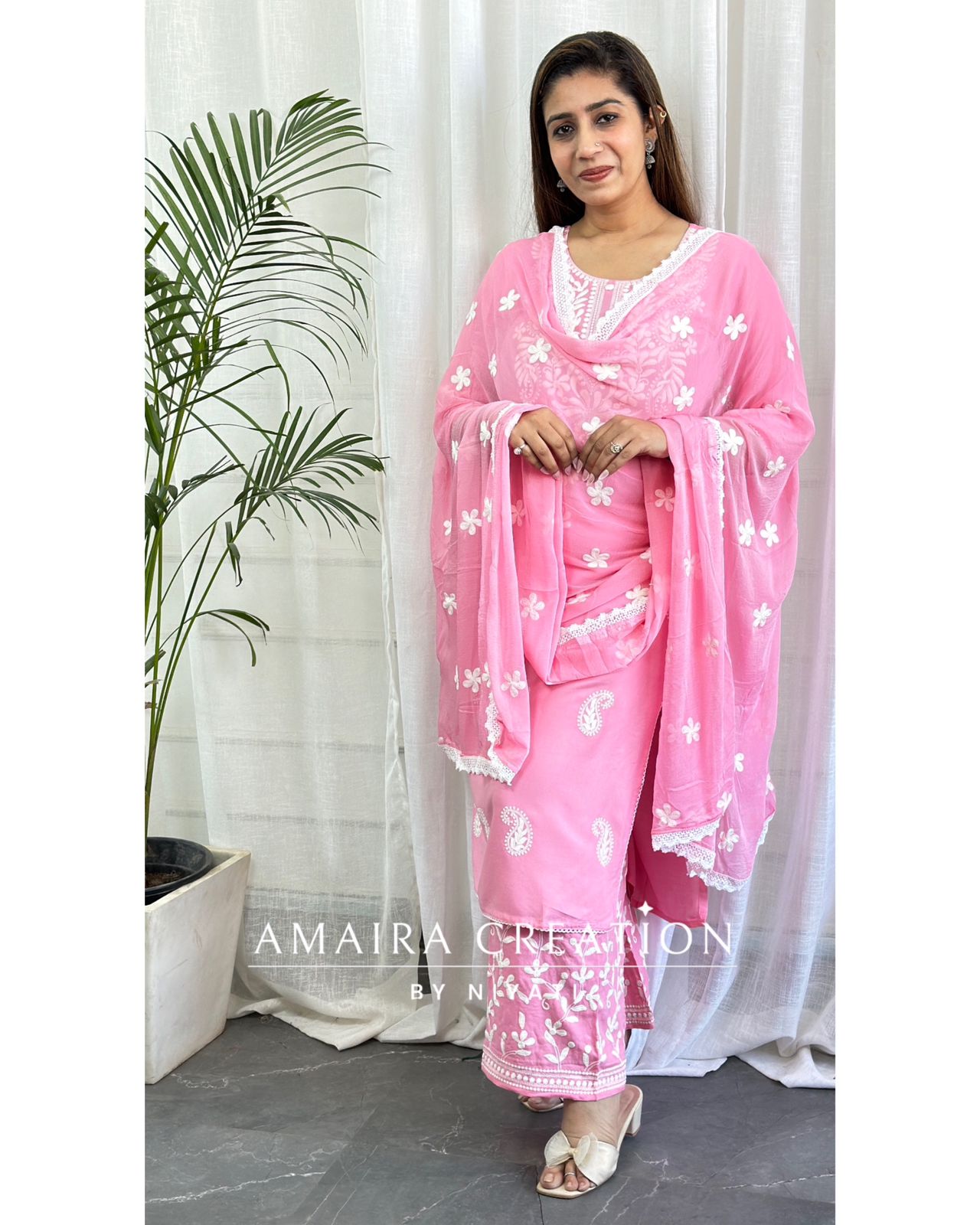 Pink Chikankari Plazo Set