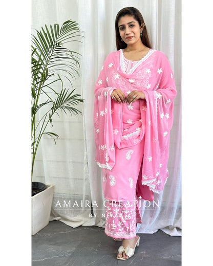Pink Chikankari Plazo Set
