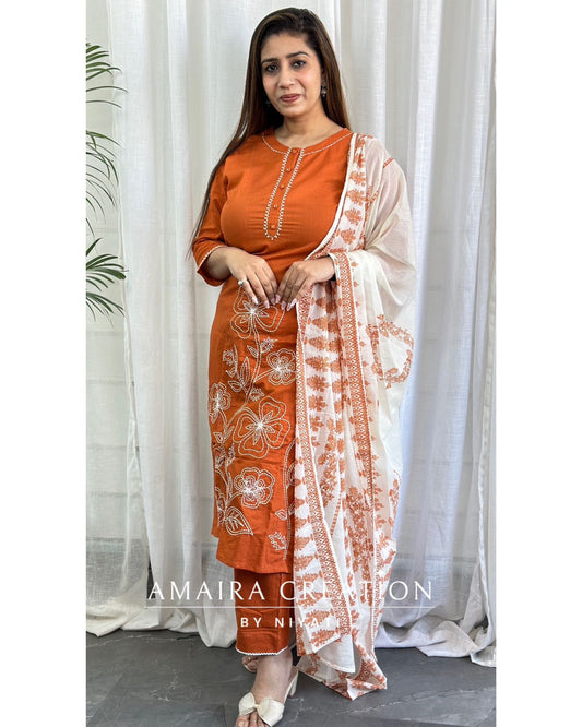 Orange Color Cotton Pant Set