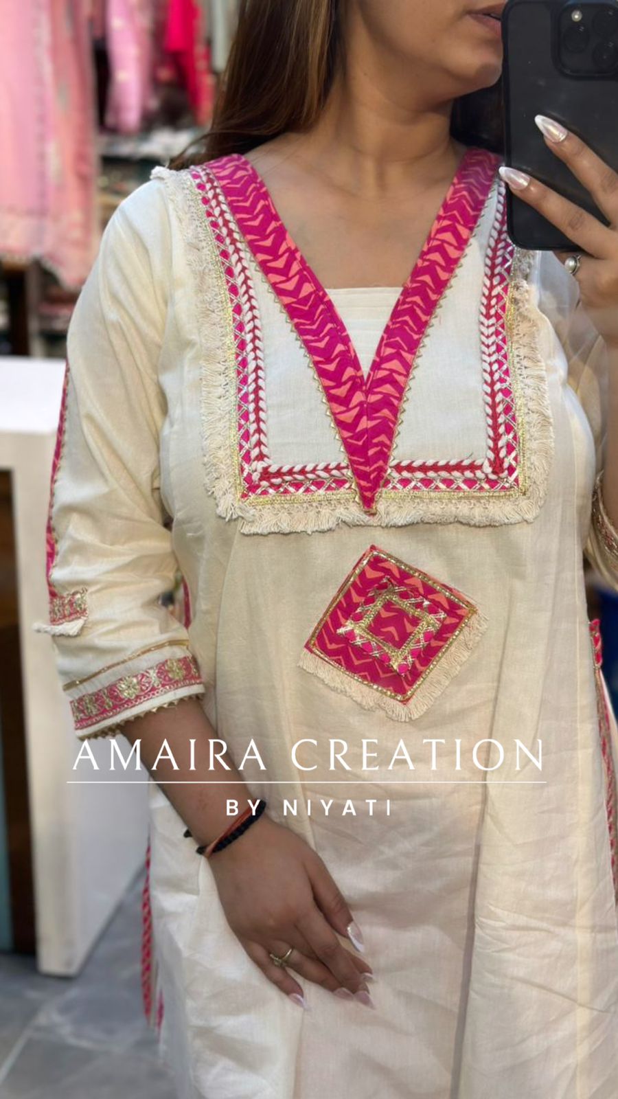 Cotton Ivory Pink Coord Set